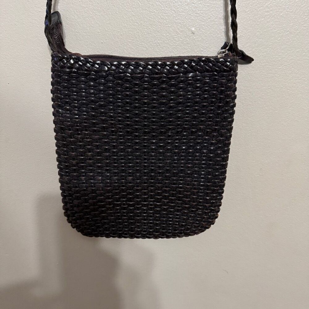 Geomo basket weave brown leather crossbody made in Italy